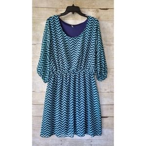 Navy and Teal Chevron Knee Length Dress - 2X